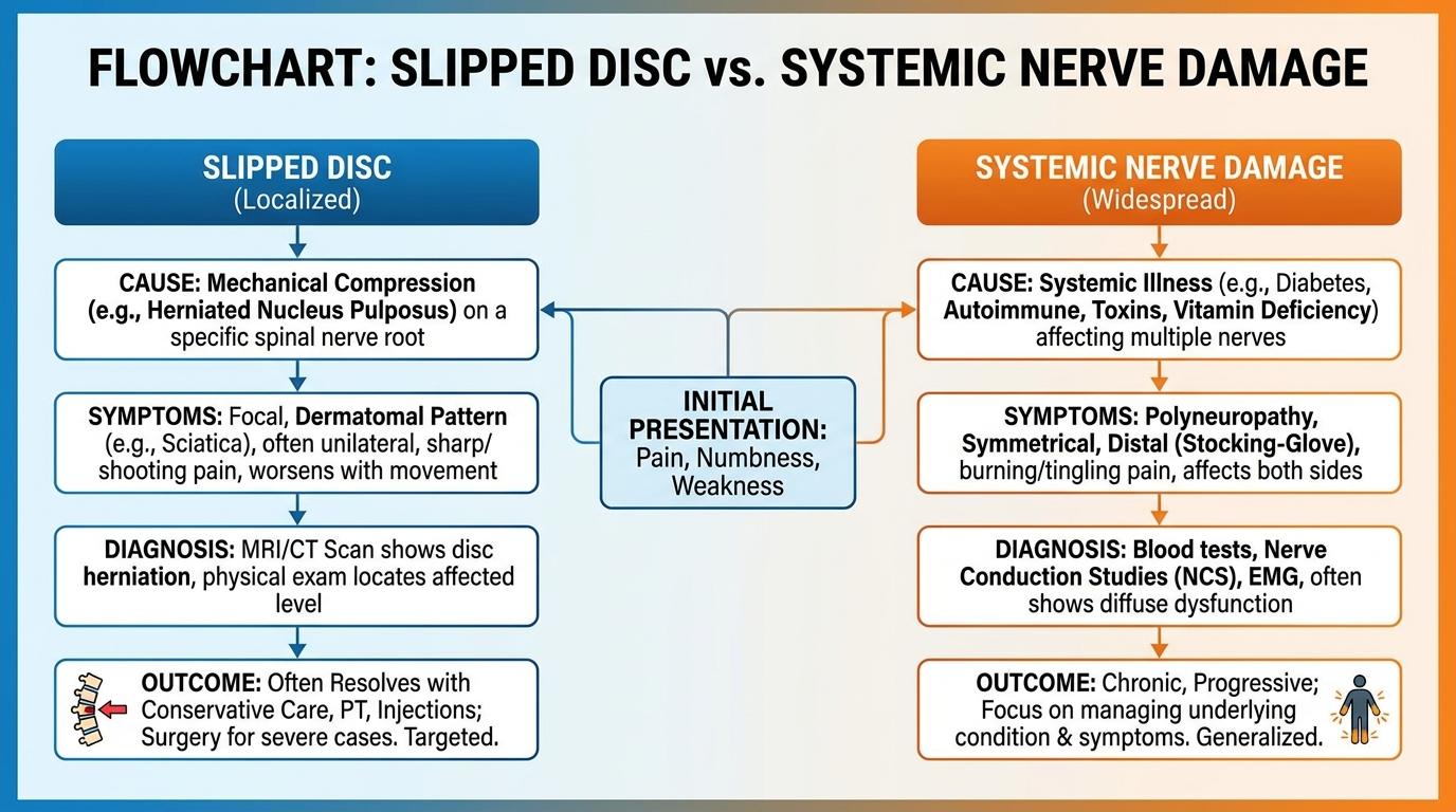 ** A decision flowchart helping patients determine if their pain is mechanical or systemic