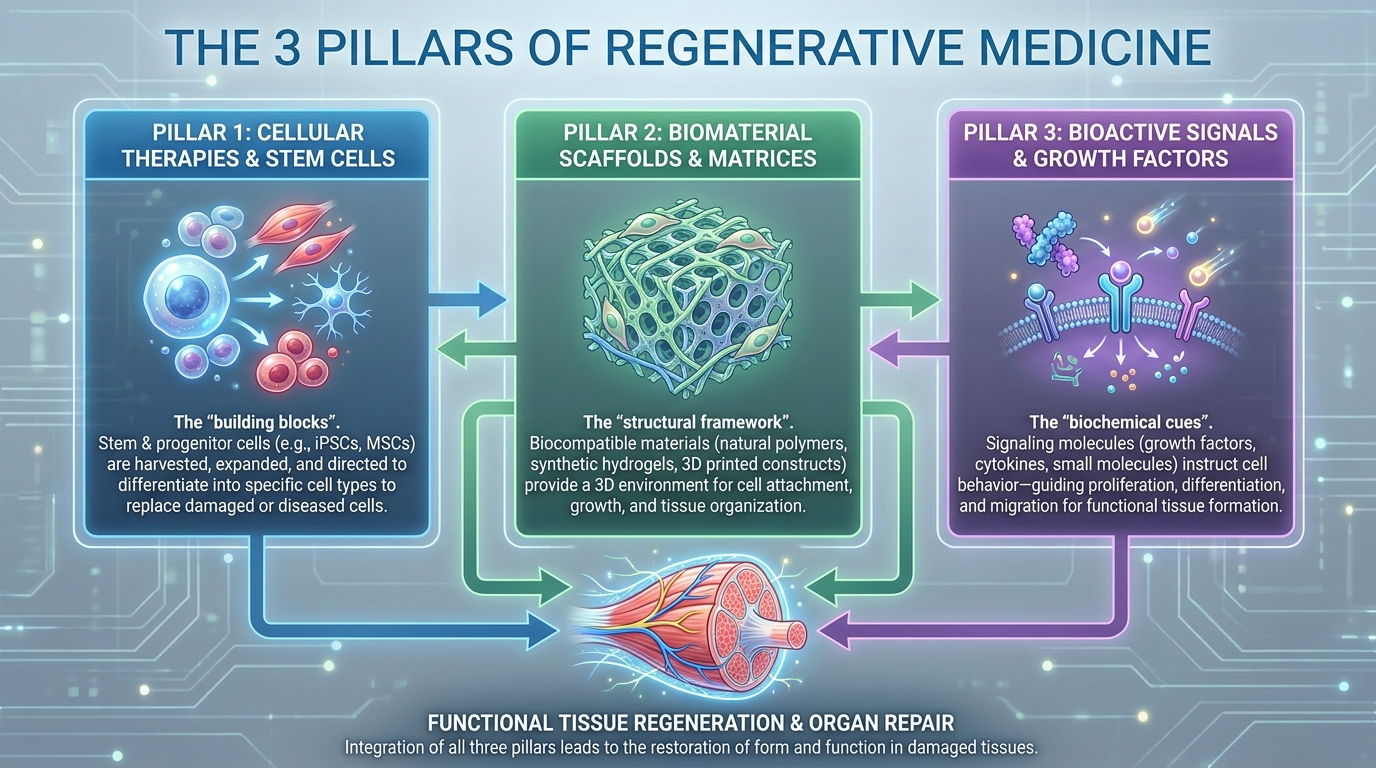 ** Infographic detailing the three pillars of a preventive and regenerative medicine background
