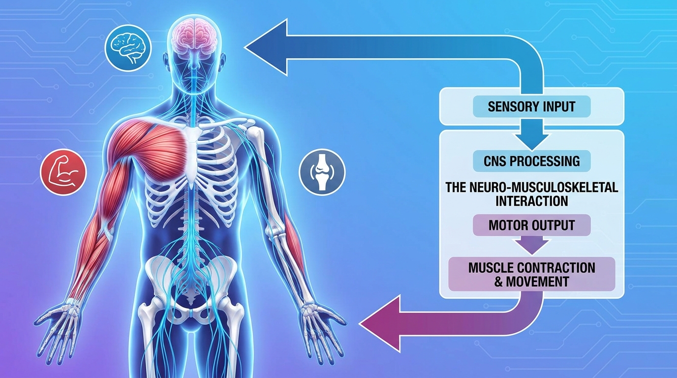 ** Anatomical diagram showing the musculoskeletal system and nerve interactions