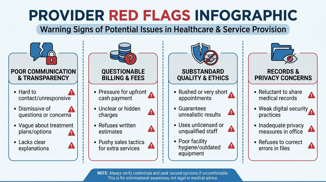 ** Infographic showing warning signs of unproven regenerative medicine centers and stem cell clinics