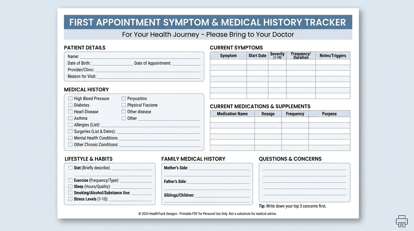 ** Medical history tracker for neurology appointment