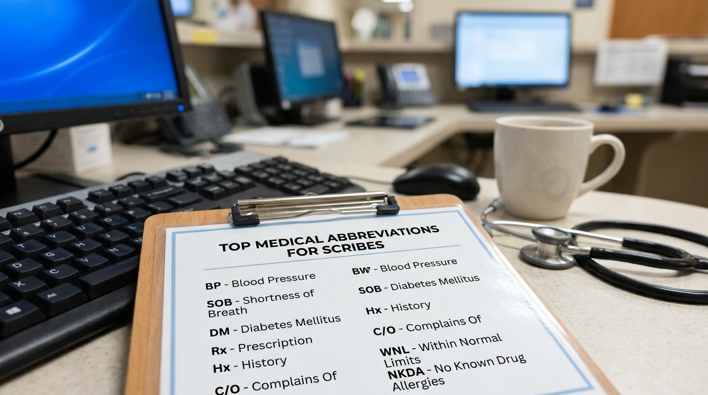 ** Reference table of common medical abbreviations like BID