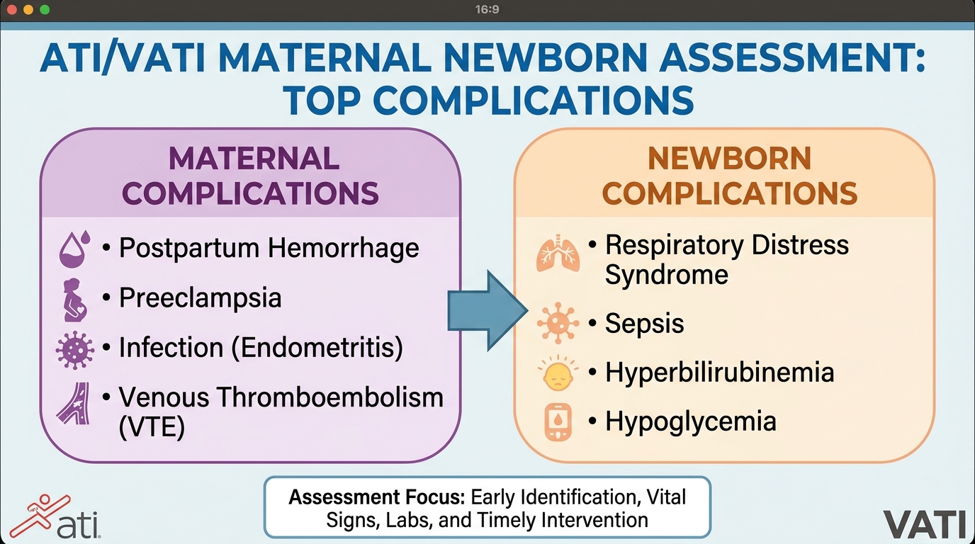 ** Checklist detailing labor complications and newborn assessment criteria for nursing exams