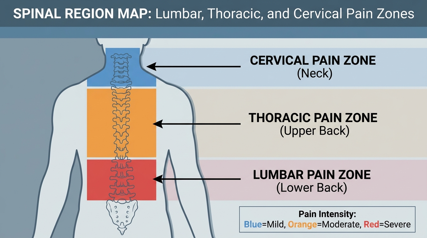 ** Anatomical diagram of the human spine highlighting lumbar