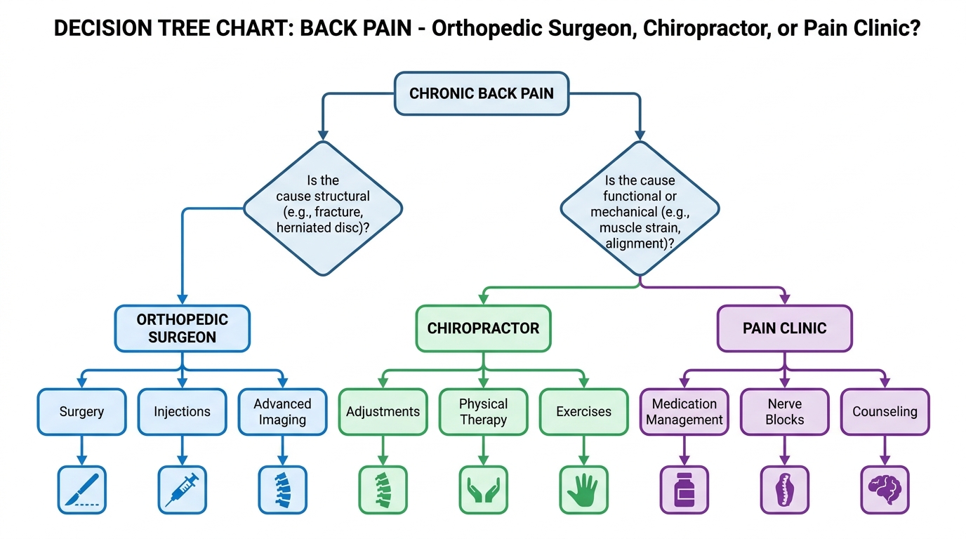 ** Flowchart showing when to consult different musculoskeletal specialists