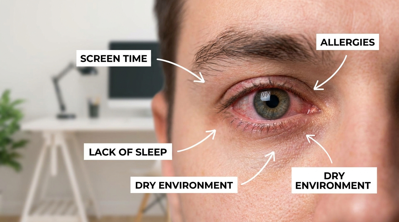 ** An infographic flowchart navigating through Pink Eye