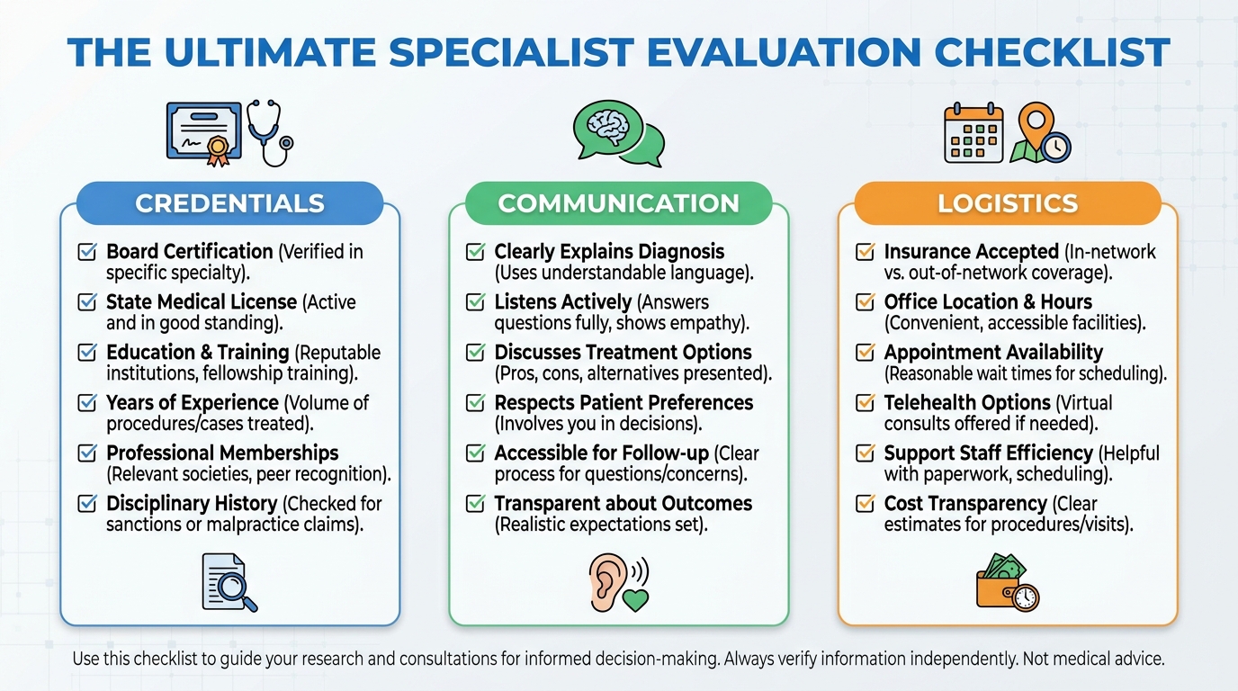 ** Specialist evaluation checklist for neurology and rheumatology
