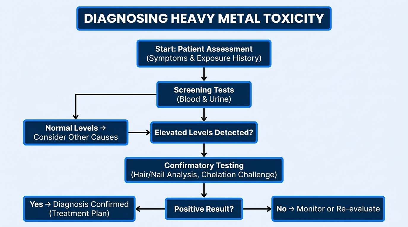 ** Flowchart comparing proper blood labs versus provoked urine tests for chelation therapy for lead poisoning