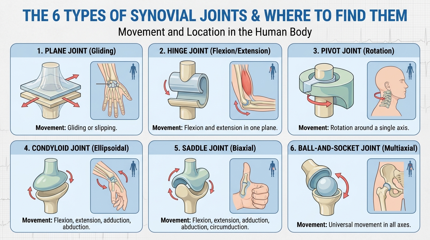 ** Diagram showing synovial joint structures including the glenohumeral joint and synovial fluid