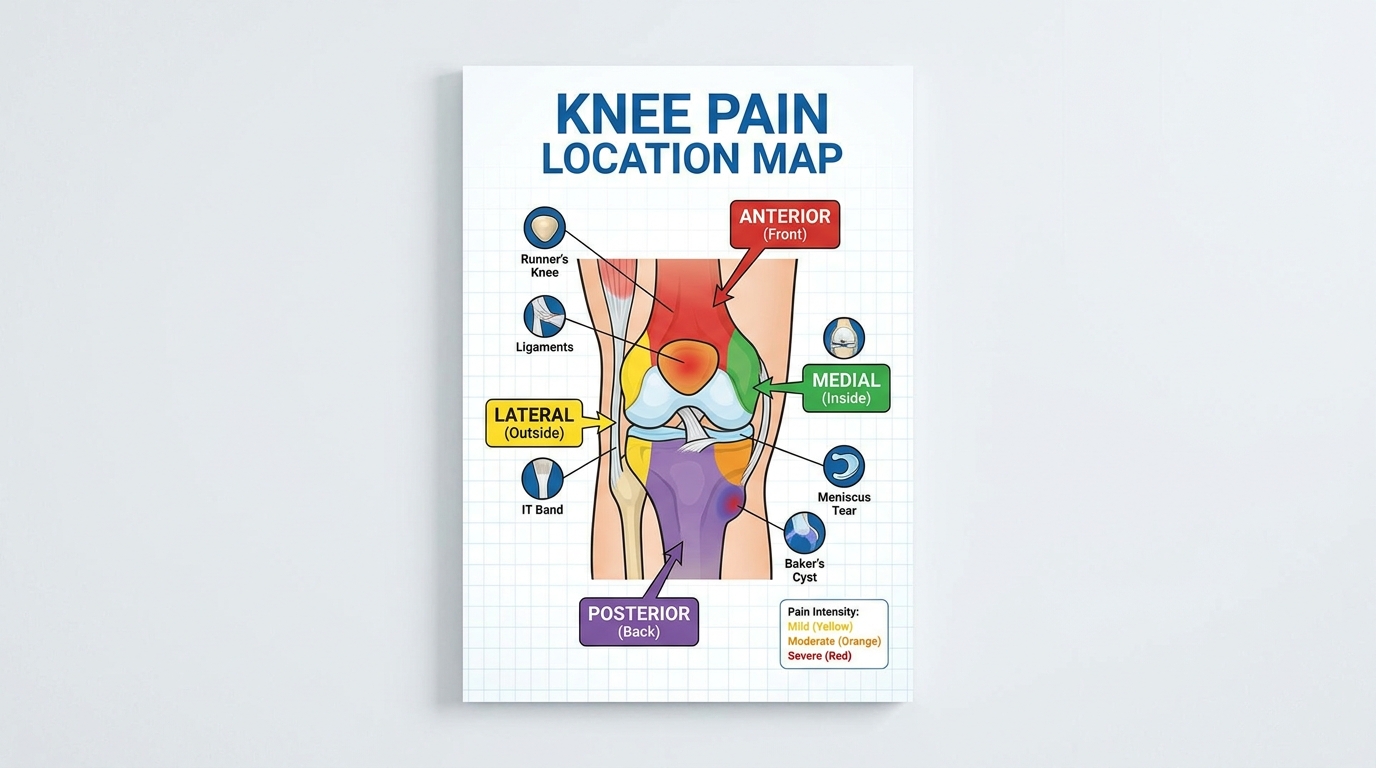 ** Anatomical mapping infographic highlighting Anterior