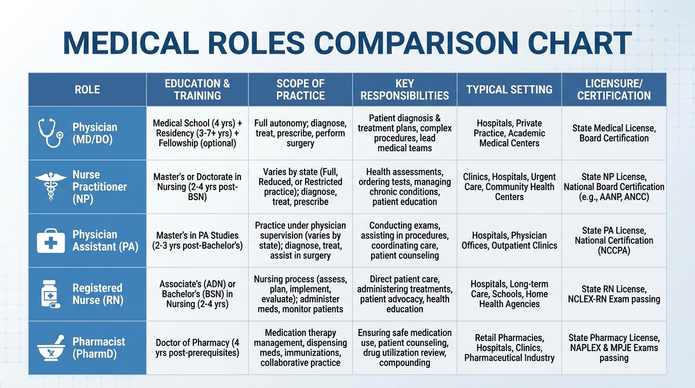 ** Comparison chart showing differences between medical assistants