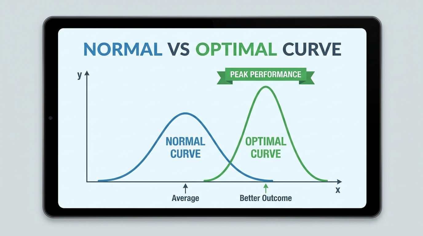** Infographic showing a statistical bell curve comparing standard reference ranges to optimal functional targets