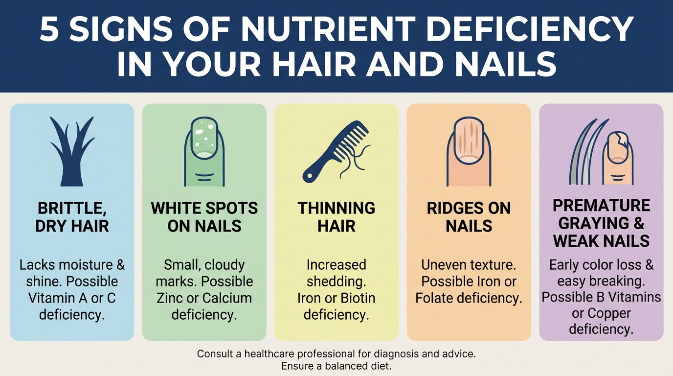 ** Visual guide showing how to photograph systemic signs like calcium deficiency symptoms in nails