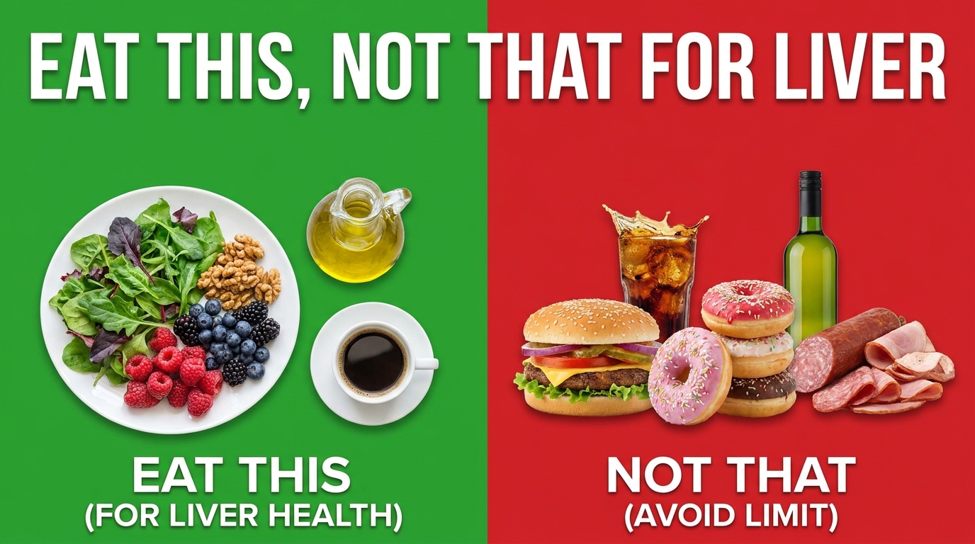 ** Cheat sheet showing anti-inflammatory food swaps for fatty liver disease reversal