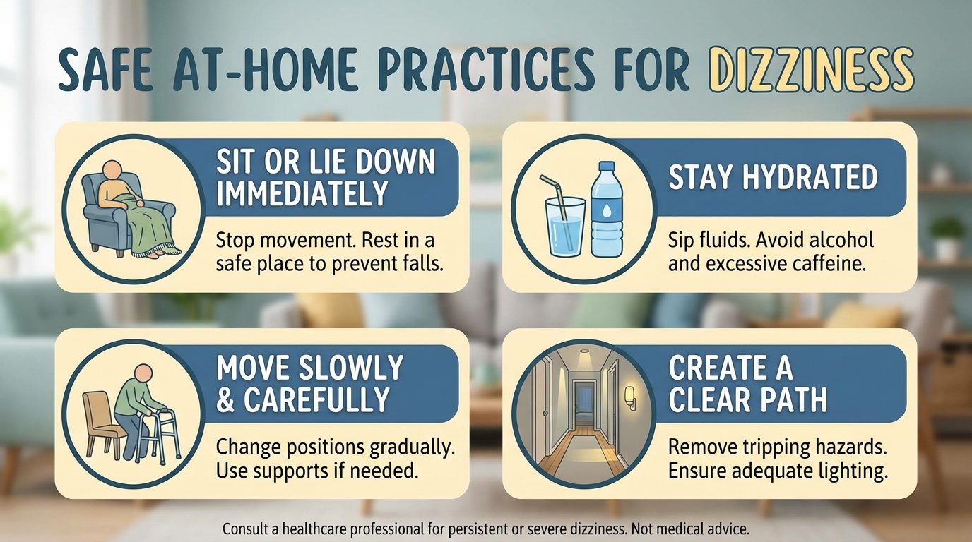 ** Infographic showing home safety tips for patients with balance disorders