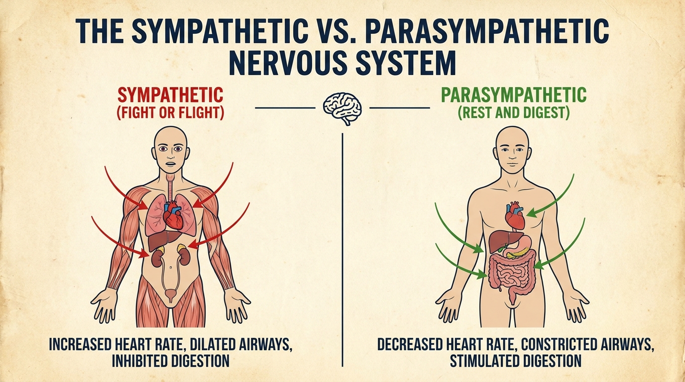 ** Infographic showing the functions and triggers of the sympathetic and parasympathetic nervous systems