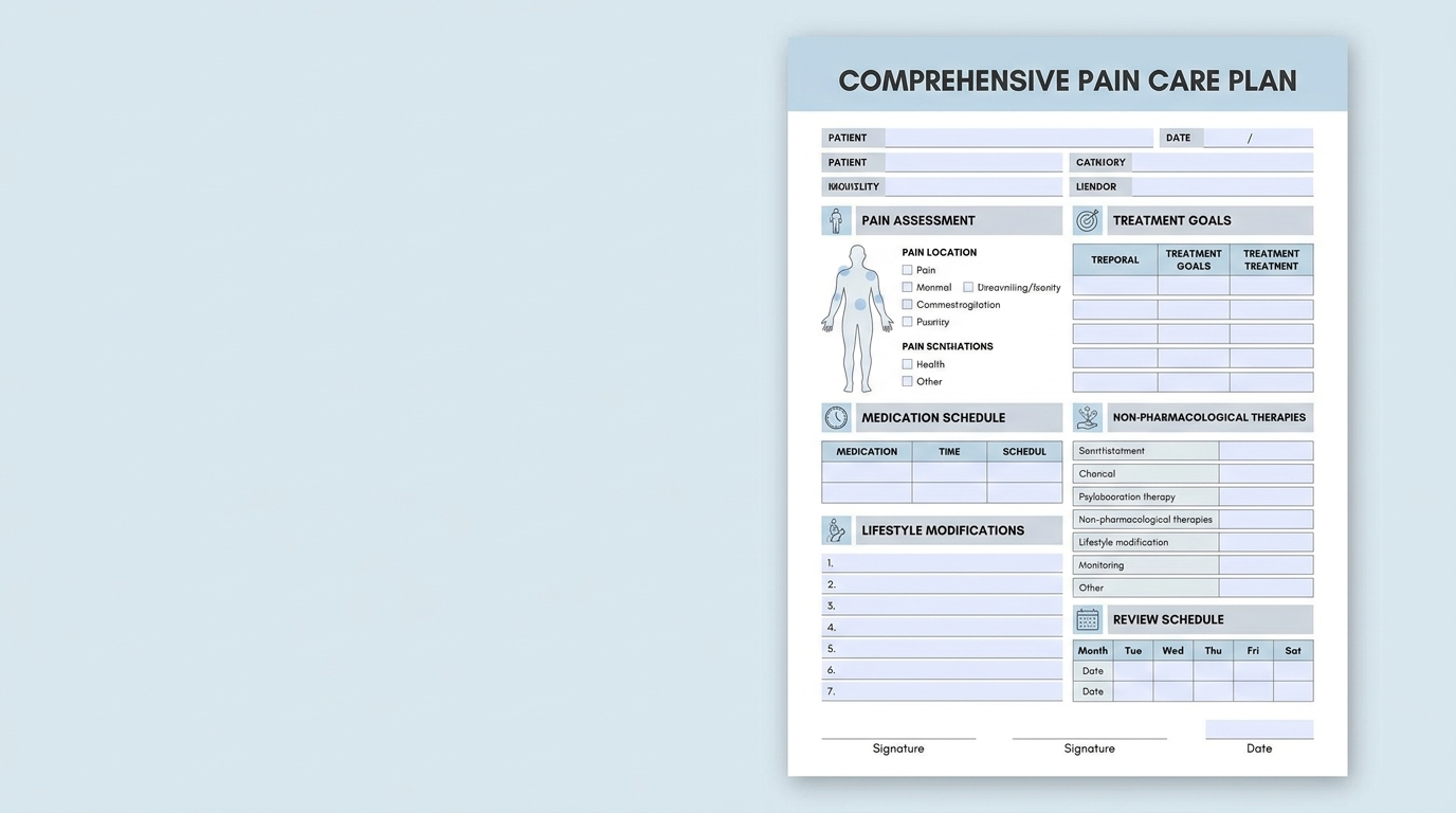 ** Printable comprehensive pain care plan template with visual pain chart