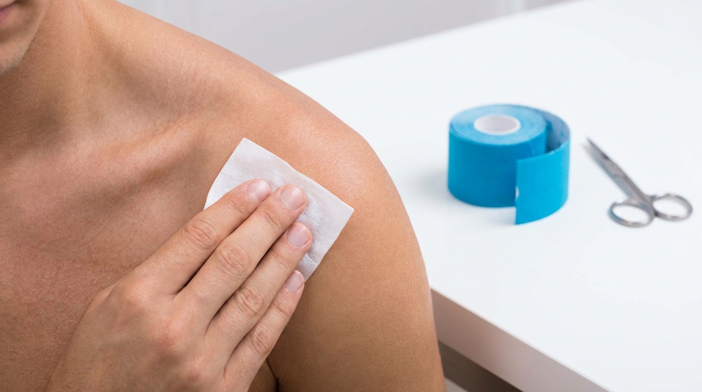 ** Visual guide demonstrating how to apply kinesiology tape for pain relief